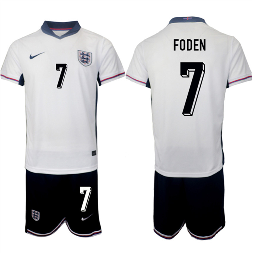 Men's White England #7 Phil Foden 2024-25 Home Soccer Jersey Suit
